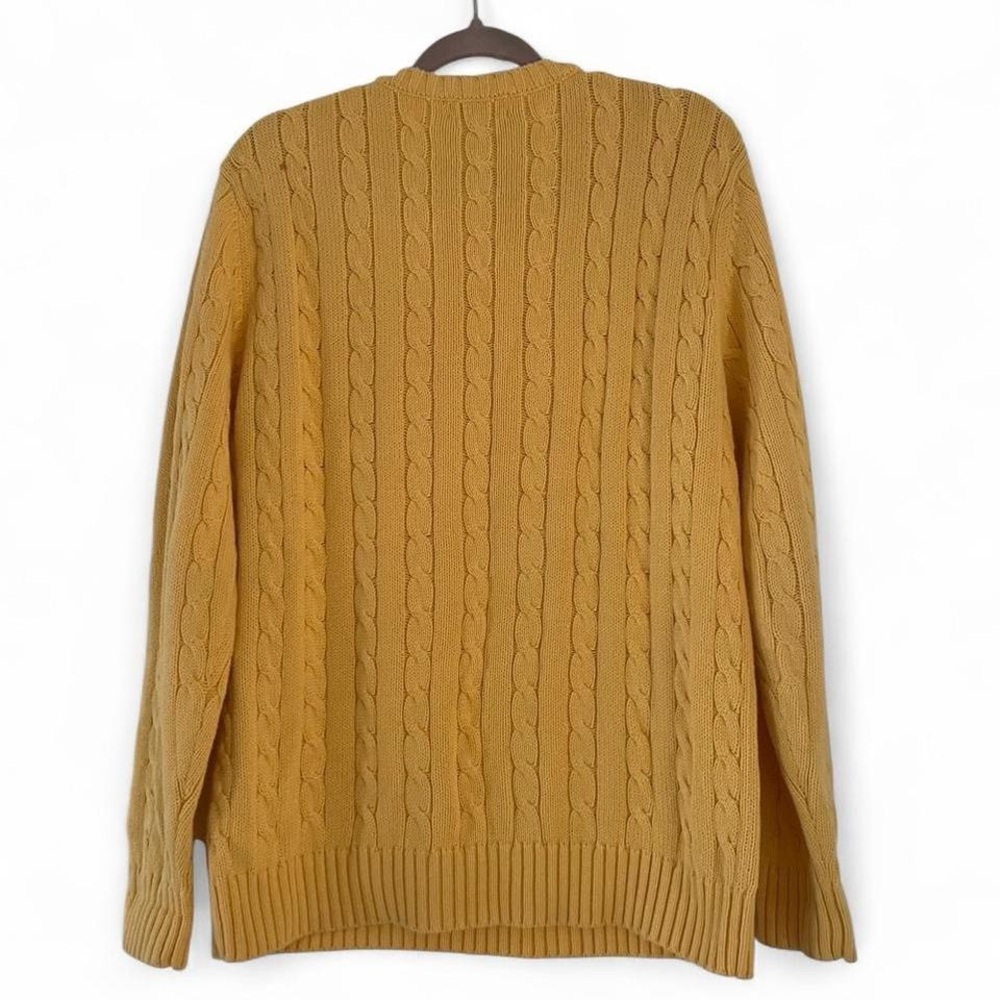 Lands' End Men's Cable Crewneck Sweater in Mustard Yellow - Picture 4 of 5